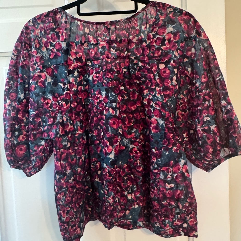 Anthropologie edmé & esyllte Floral Cotton Blouse Size 8 Puff Sleeve - Picture 7 of 9